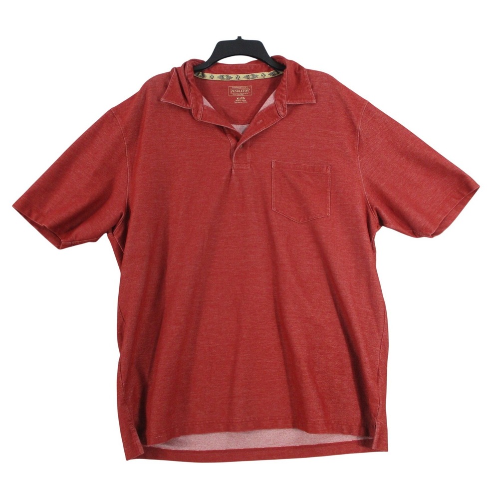 Pendleton Mens XL Short Sleeve Polo Shirt Red Heathered Pocket Cotton Blend 5649